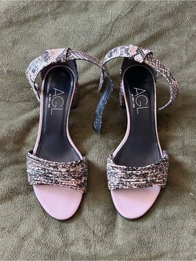 AGL- Snake-Print Ankle-Strap Block Heels- EU 36.5